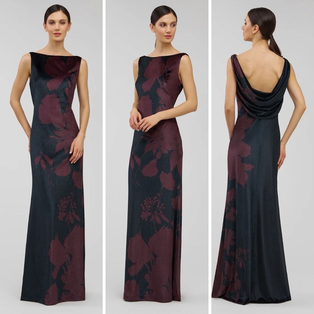 Kay Unger Pippa Gown Size 16 Deep Mink Velvet Floral Maxi Dress Sleeveless NEW